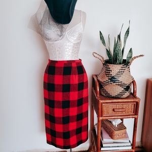 Vintage plaid wool blend skirt